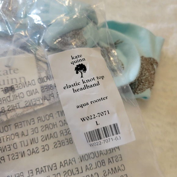 KATE QUINN Aqua Rooster Elastic Knot Top Headband L - Picture 3 of 3